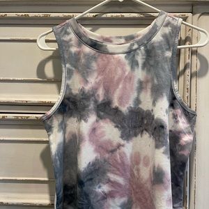Cropped pink and dark grey tie dye tank.